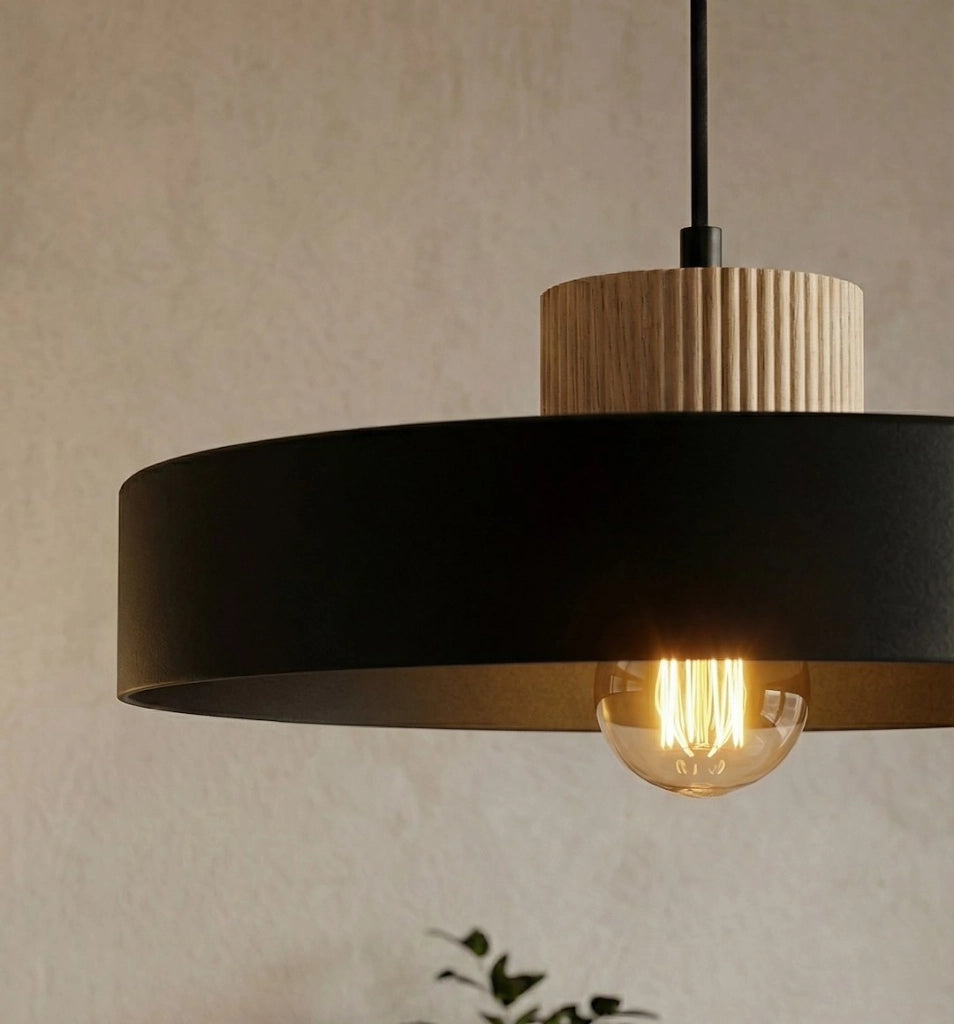 Lampada a sospensione KIVI Japandi nera legno 1xE27 Emibig