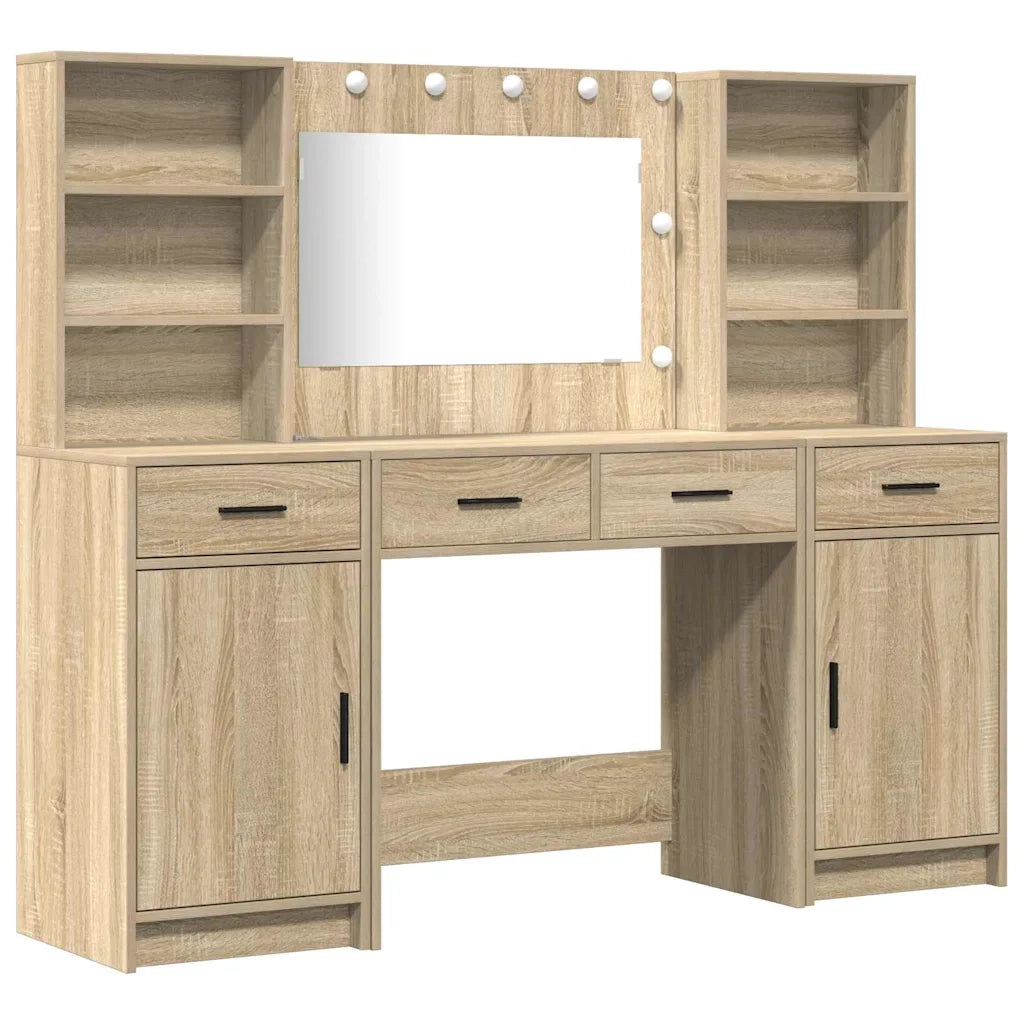 Set da tavolo da trucco con LED con porta 3 pcs Rovere Sonoma 3334283