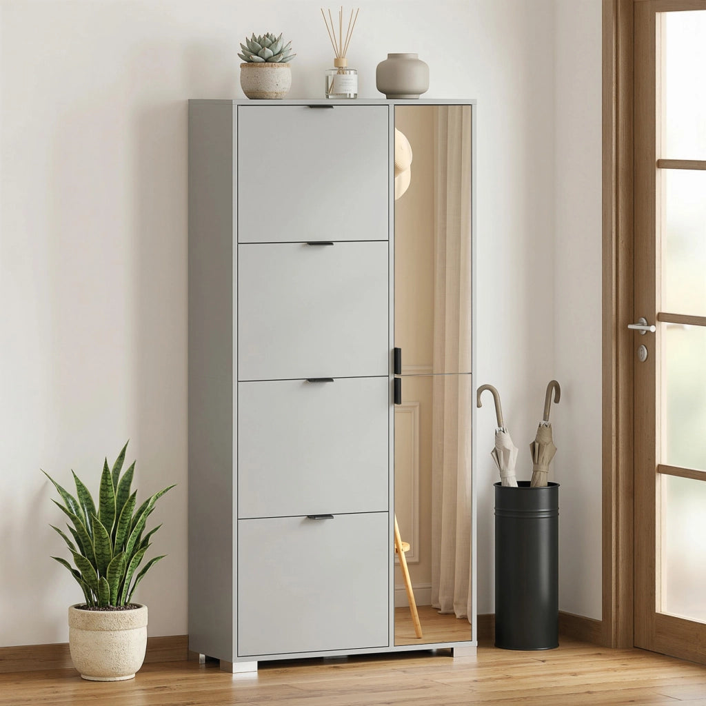 Scarpiera con Specchio e 4 Cassetti ¨C Zephmum ¨C Grigio