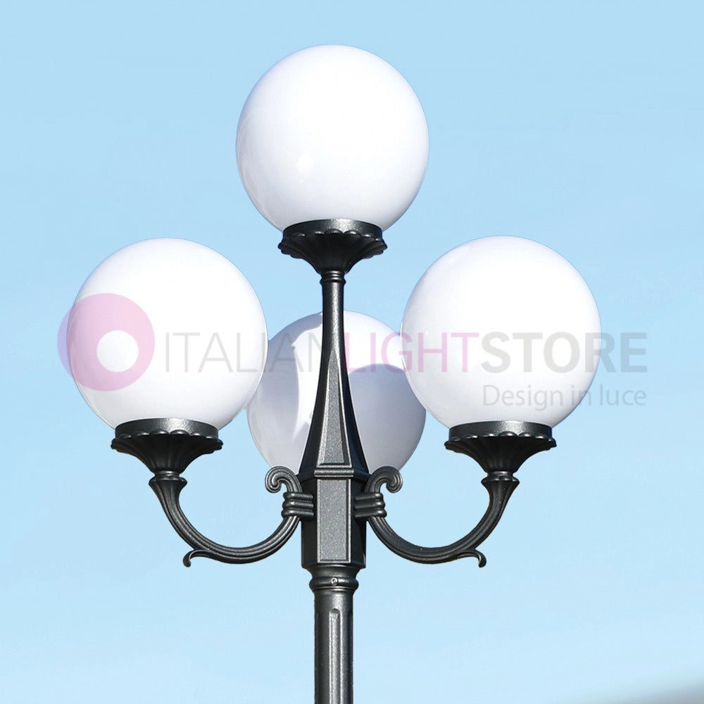 ORIONE ANTRACITE Lampione a 4 luci con rialzo  per Esterno Giardino con sfere globi policarbonato d.25