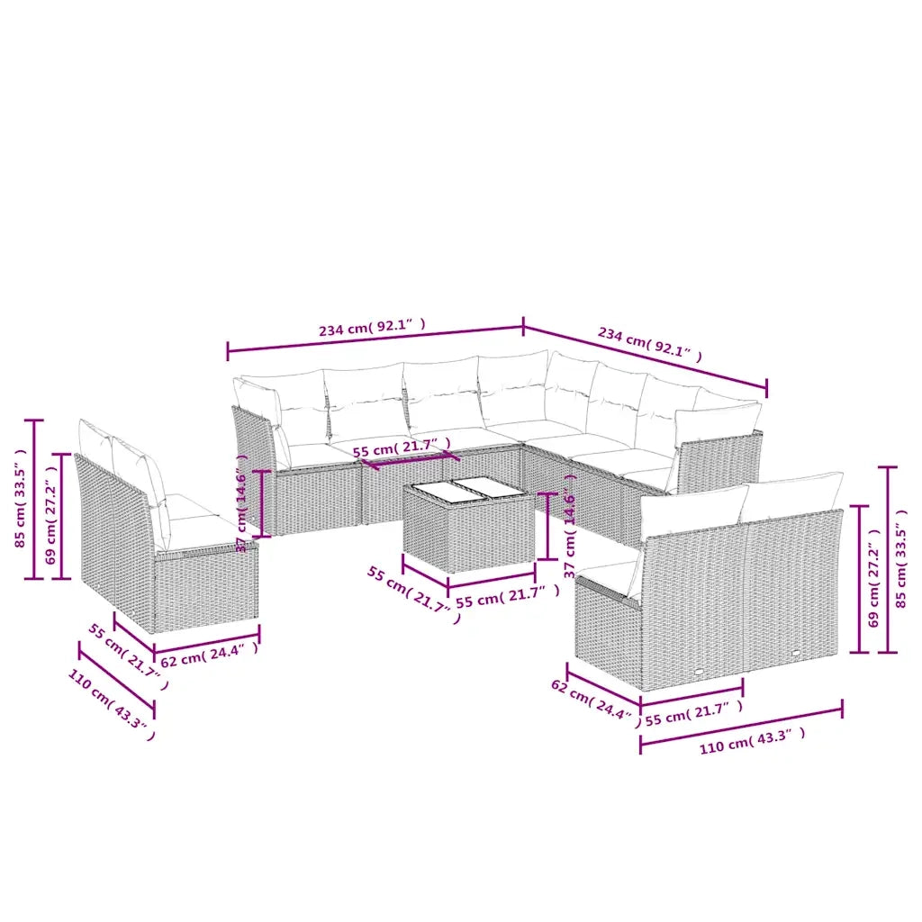 Set Divani da Giardino 12 pz con Cuscini Marrone in Polyrattan 3217833