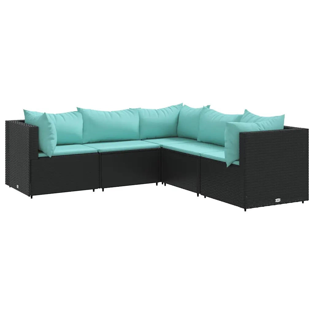 Set Divani da Giardino 5 pz con Cuscini Nero in Polyrattan