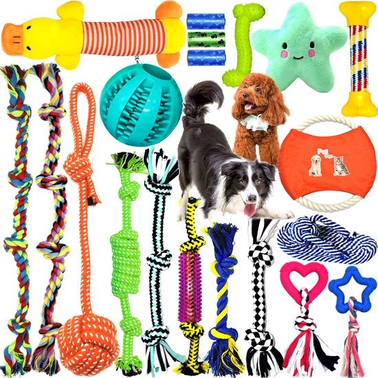 Set di gioco per cani 20 pezzi, funi per cani, gioco interattivo con fune, pallone per cani, gioco robusto per mordere, gioco duraturo per cani piccoli, medi e grandi