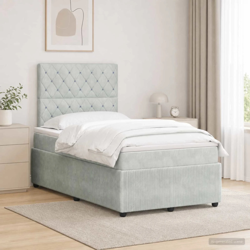Letto Box Spring LED con Materasso Grigio Chiaro 120 x 190 cm 3456023