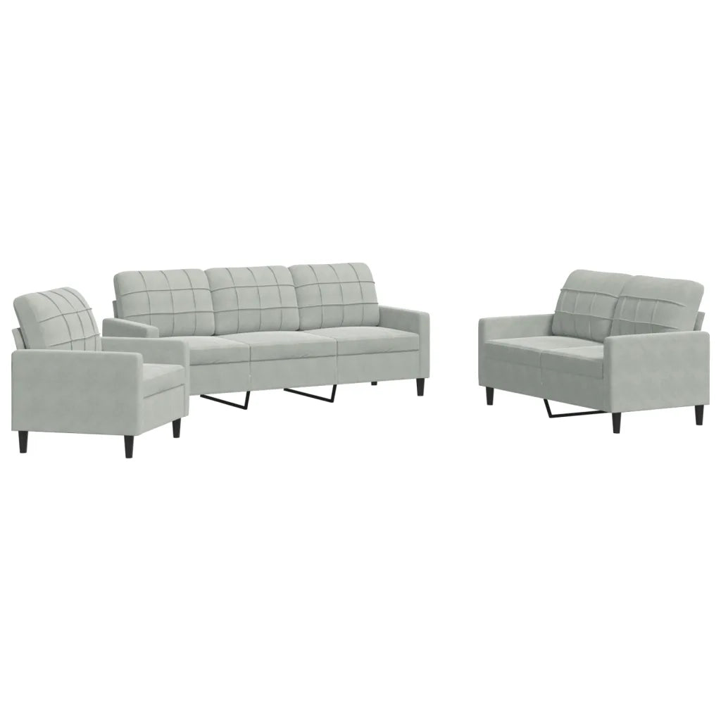 Set di Divani 3 pz con Cuscini Grigio Chiaro in Velluto