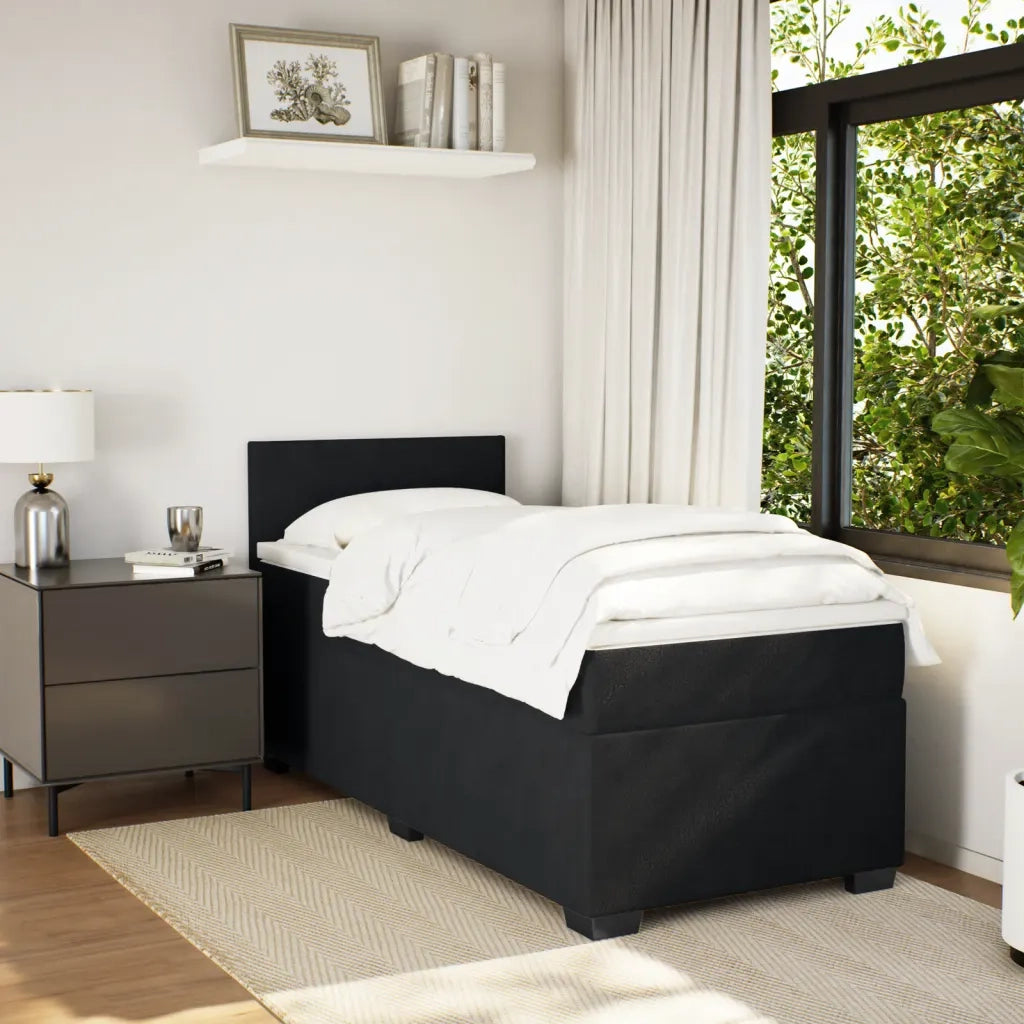 Letto a Molle con Materasso Nero Singolo in Velluto