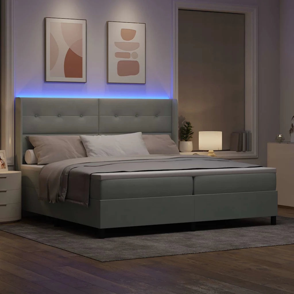 Letto a molle con materasso Grigio chiaro 200 x 200 cm Velluto