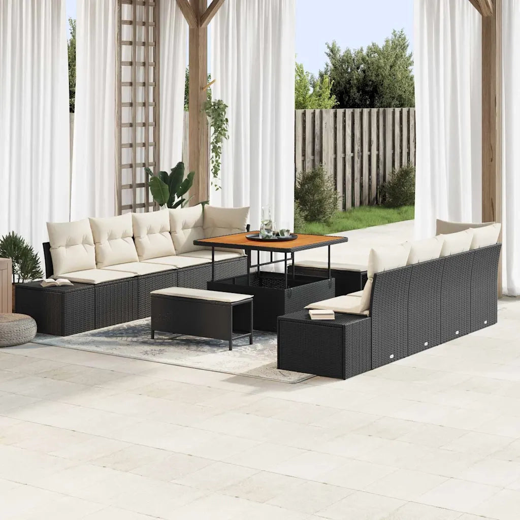 Set Divano da Giardino con cuscino 11 pcs Nero polyrattan 3362765