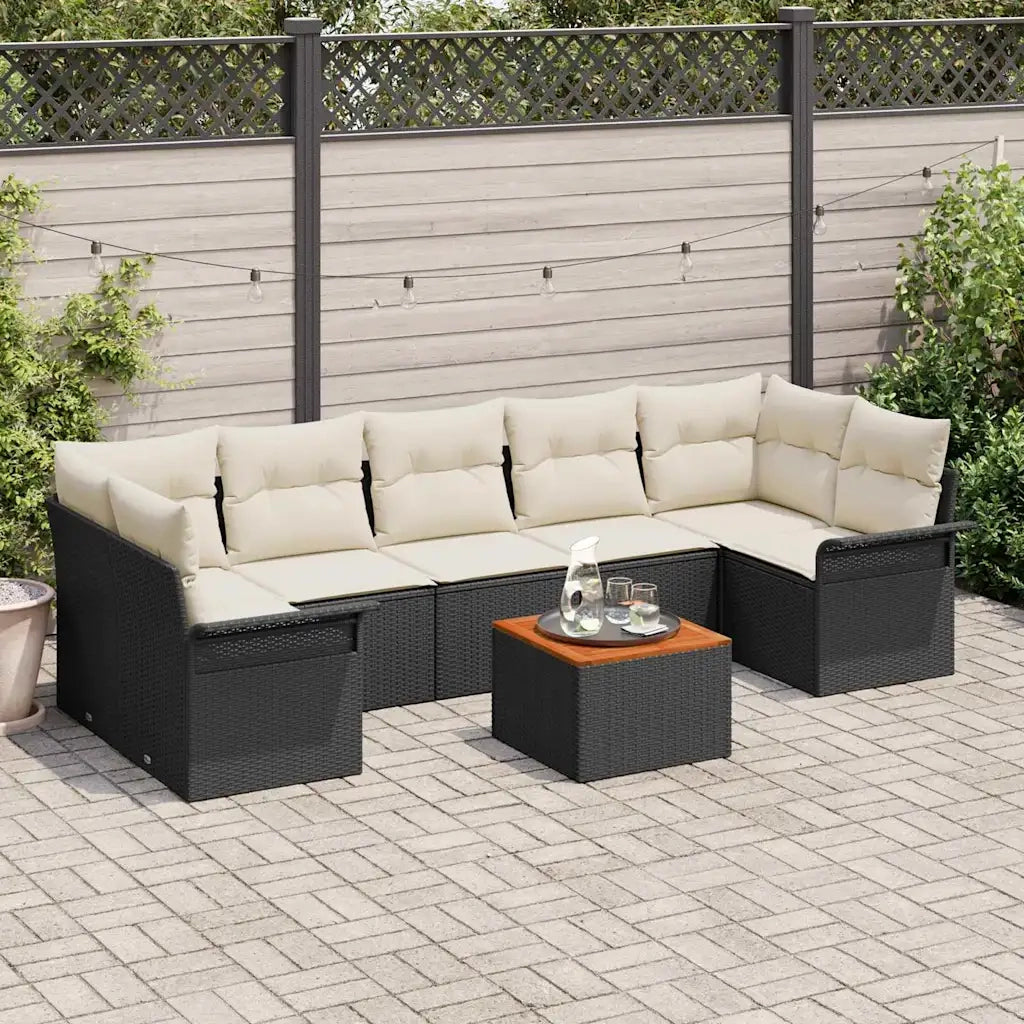 Set Divano da Giardino 8 pcs Nero e Crema polyrattan 3355961