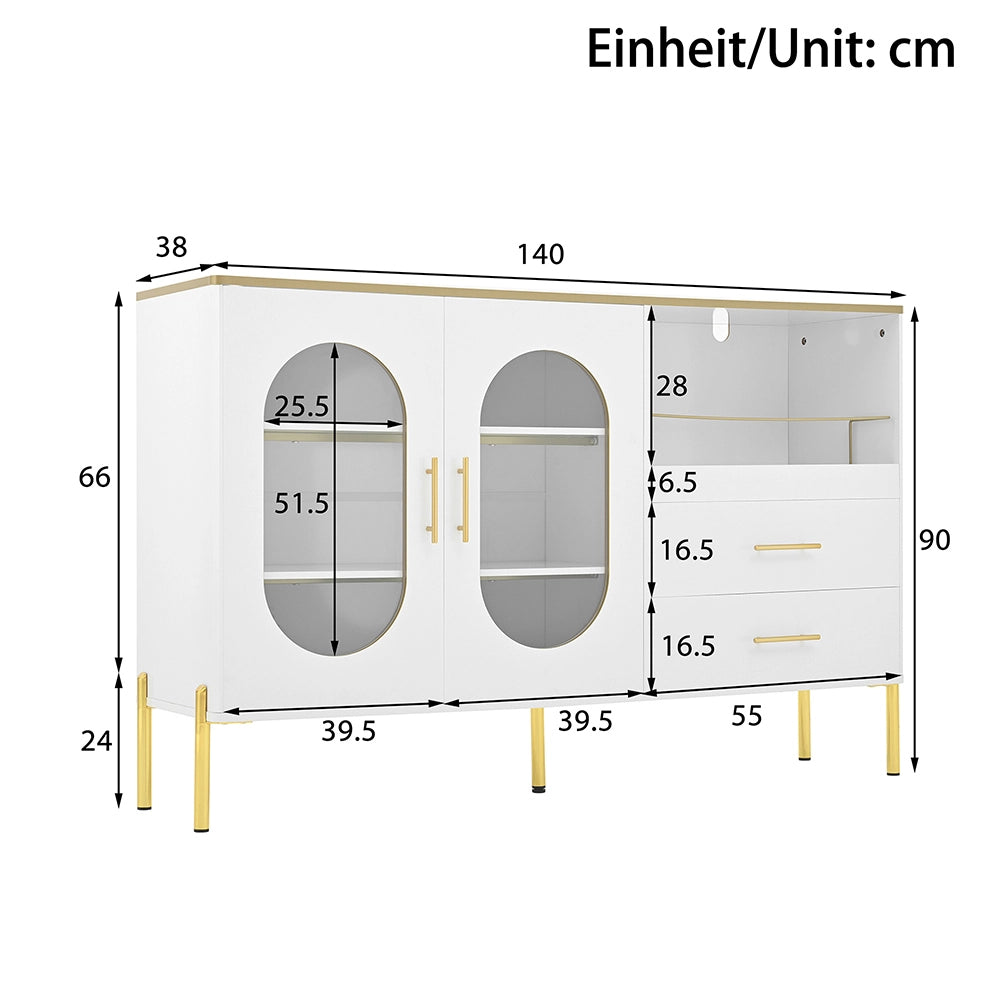 Buffet - Xylo - 2cass/2porte vetro bianco/dorato
