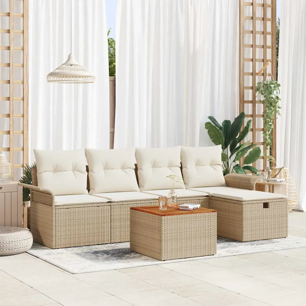Set Divano da Giardino con cuscino 6 pcs Beige polyrattan 3359449
