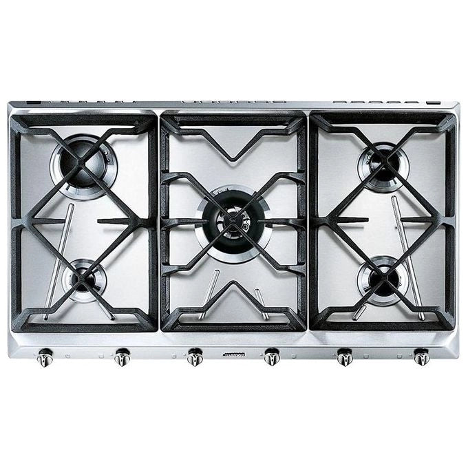 Smeg SRV596GH5 Estetica Contemporanea Piano Cottura a Gas 5 Fuochi Griglie in Ghisa 90 cm Acciaio Inox
