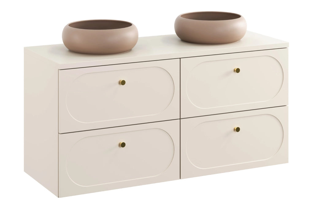 Set mobili bagno 120 cm con piano e 2 lavabi da appoggio Wiki Donna Sand 120 cm
