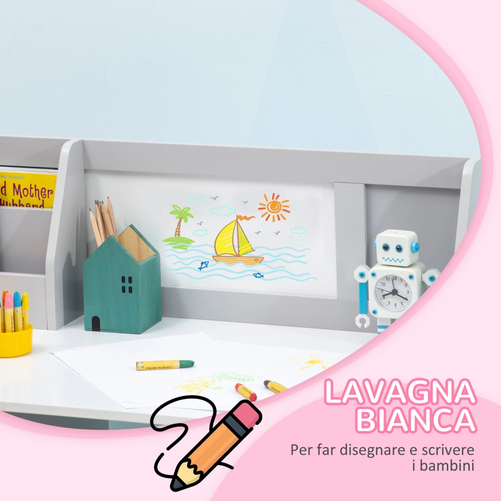 Set Tavolo e Sedia per Bambini ¨C Xylo ¨C Legno Bianco e Grigio