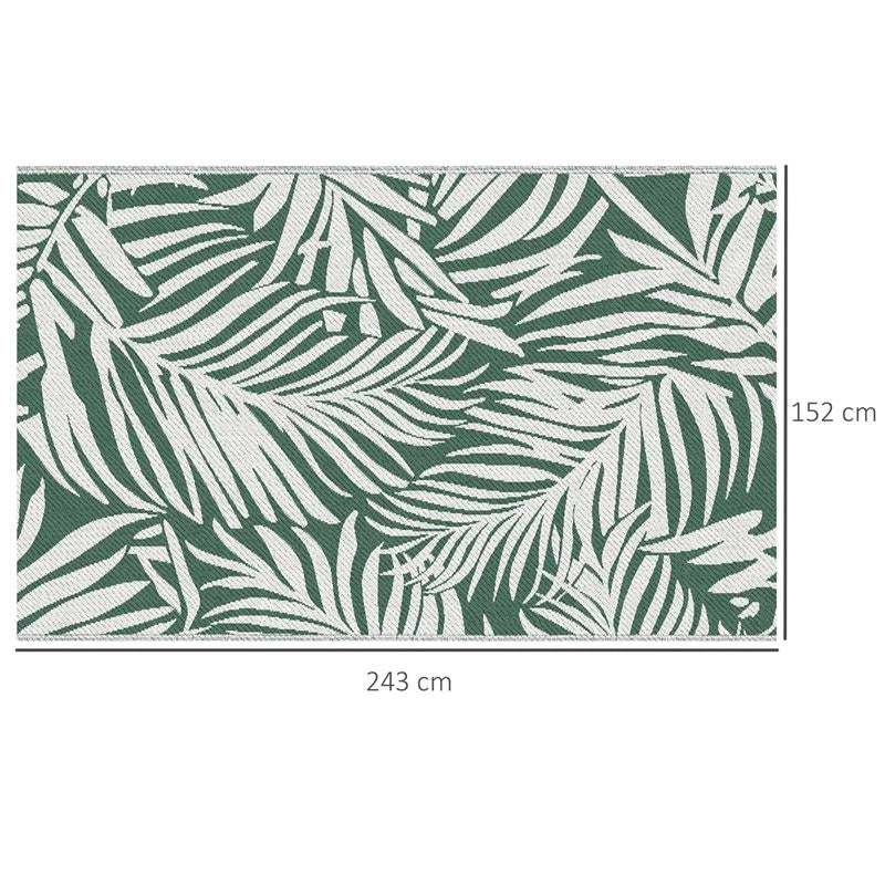 TAPPETO ESTERNO PER BALCONE E TERRAZZA REVERSIBILE CON FANTASIA A FOGLIE 152X243 CM VERDE E BIANCO