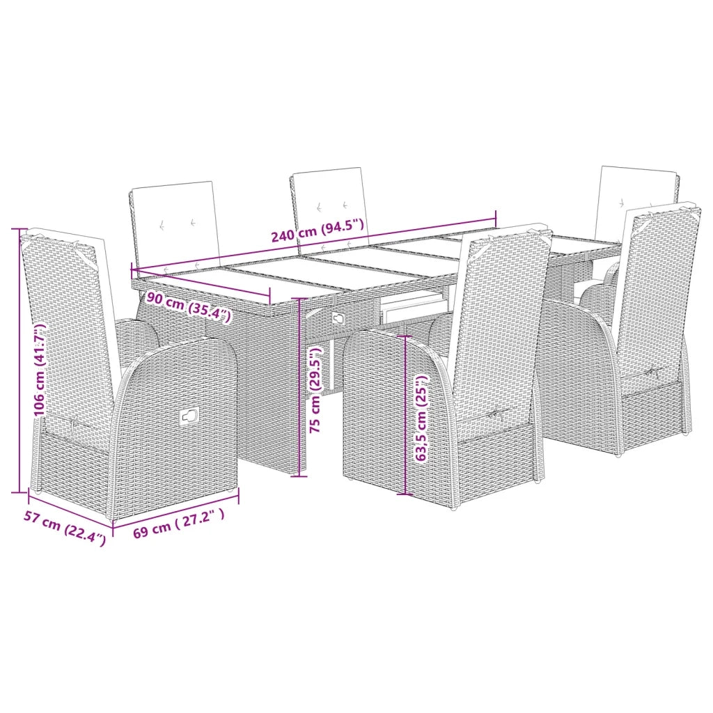 Set da Pranzo da Giardino 7 pz con Cuscini in Polyrattan Grigio 3277594