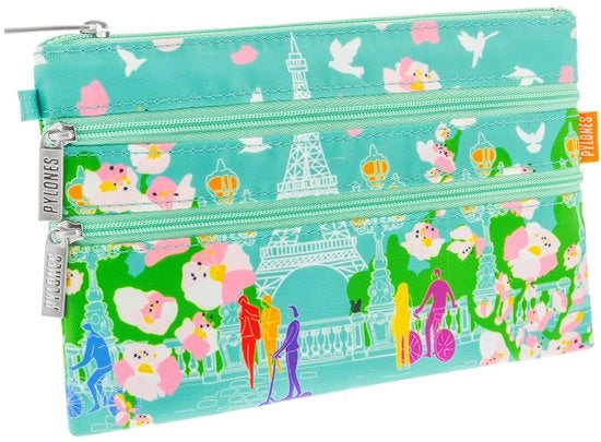 Borsa con 3 cerniere, 20 x 13 x 1 cm, polyester, Parisienne 2, multicolore