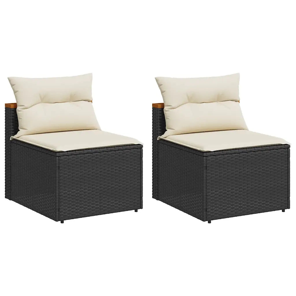 Divano Giardino Senza Braccioli con Cuscini 2pz-Sofa da Giardino-Divanetto da esterno Nero Polyrattan