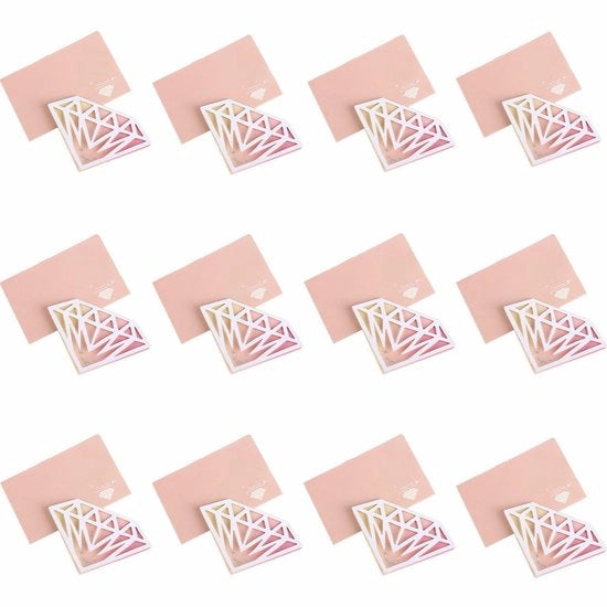 Set di Carte di Auguri - 12 pezzi - con Busta - Forma a Diamante - Progetto Minimalista - Riflesso Oro