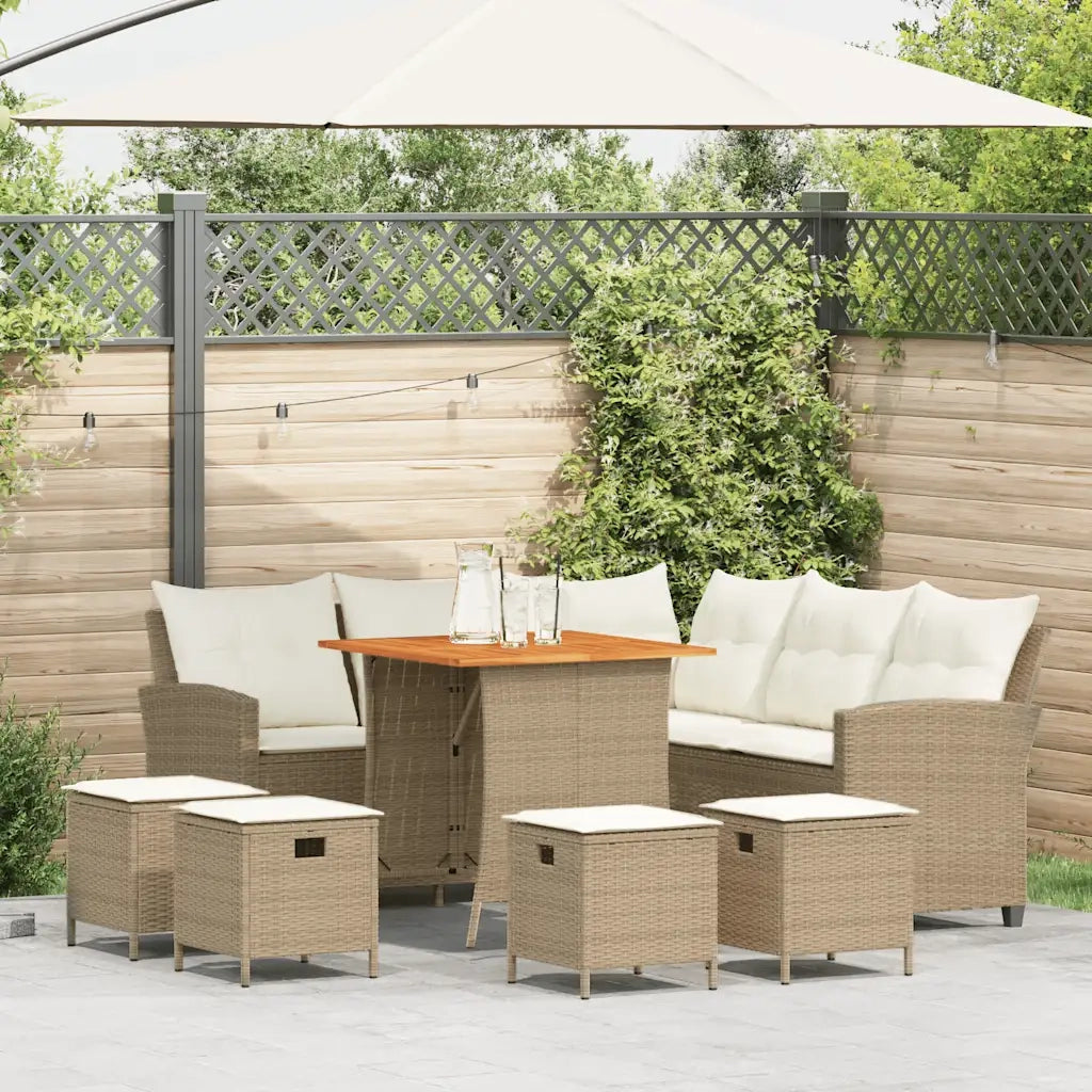 Set Divano da Giardino 6 pz con Cuscini a L Beige in Polyrattan