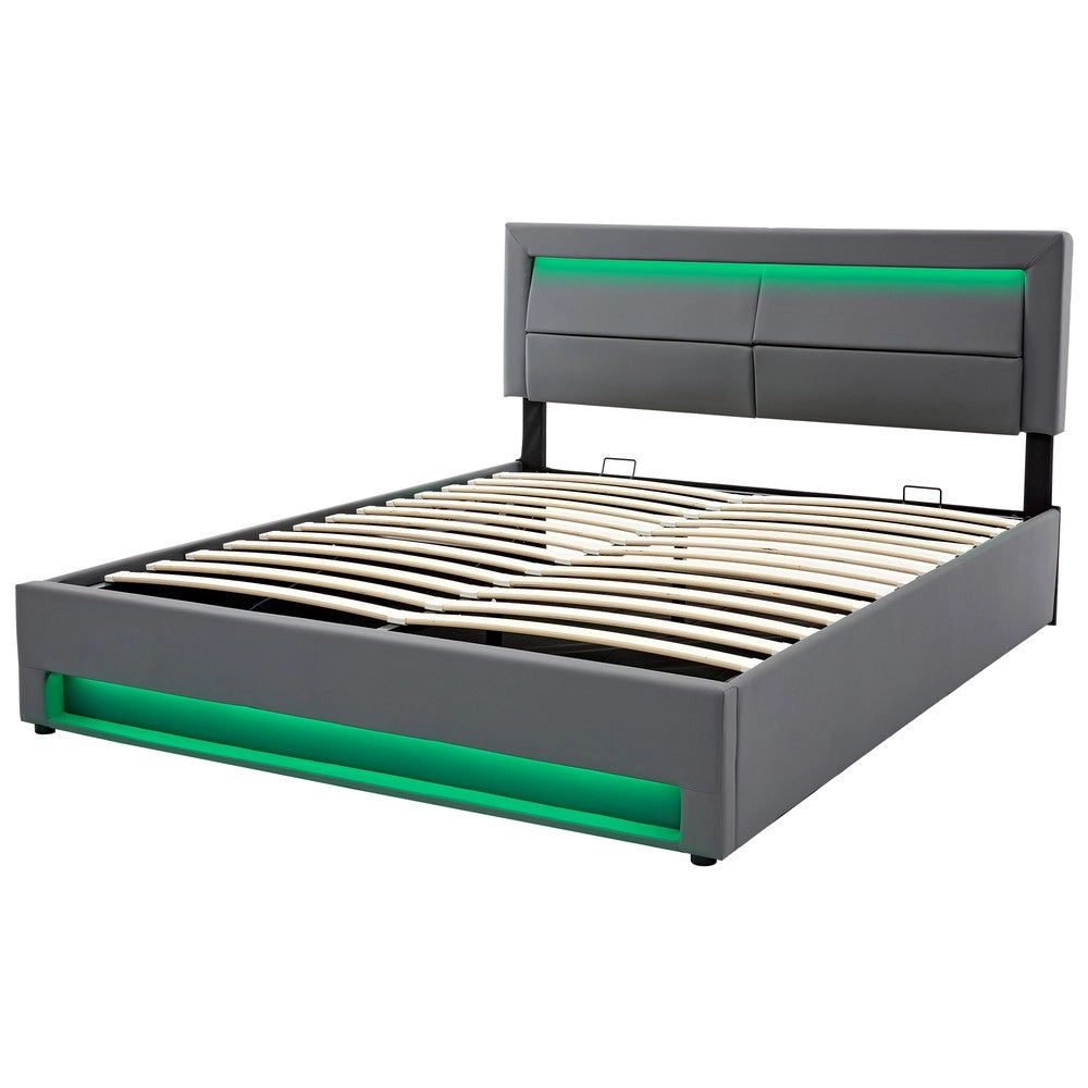 Letto Imbottito Contenitore con LED e USB ¨C MINIMAL ¨C Grigio 140x200