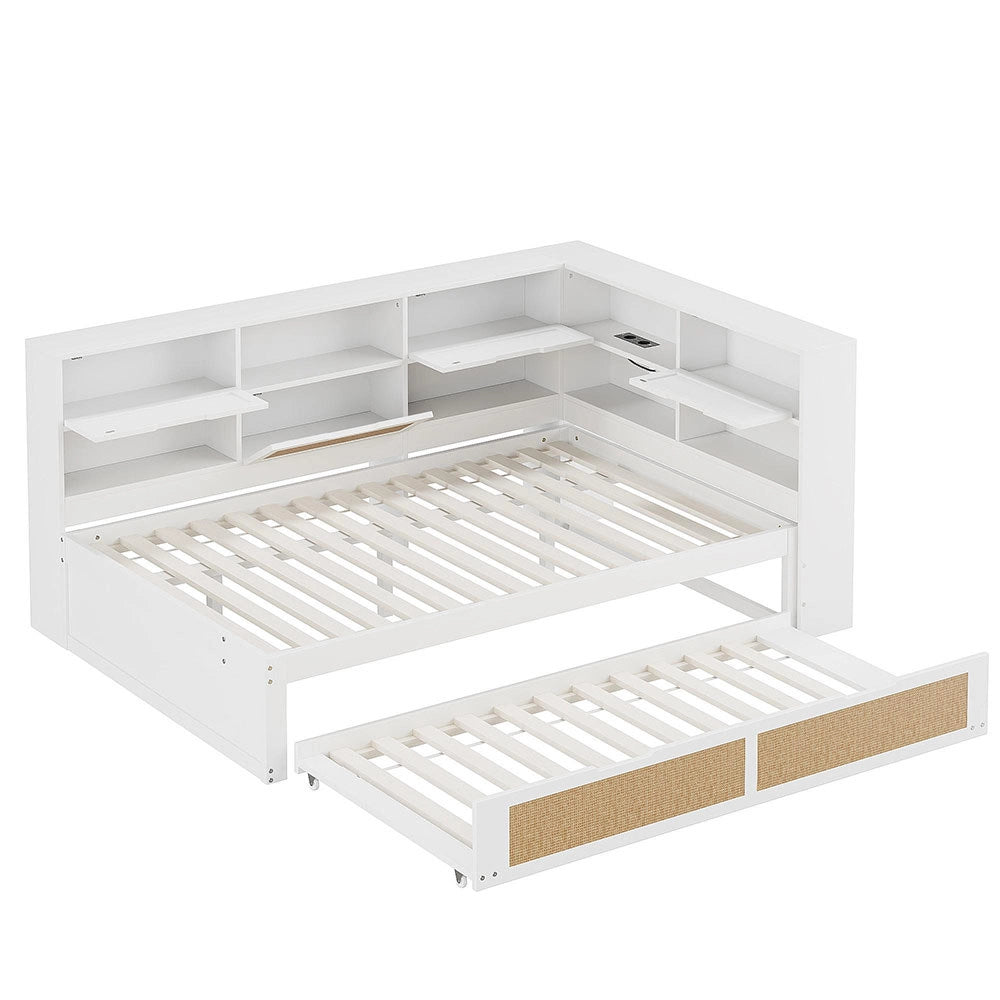 Divano letto legno - Xylo - 140x200 cm gigogne USB bianco