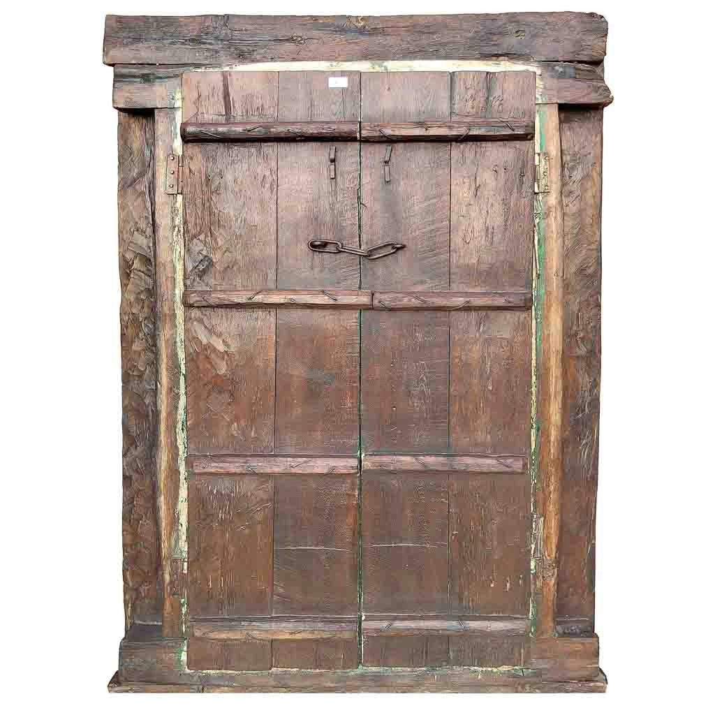 Porta in legno marrone con finitura artigianale, 130x14x190 cm h
