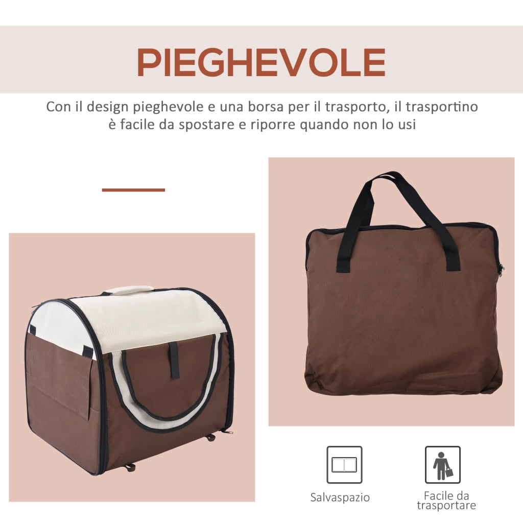Trasportino per Cani e Gatti Pieghevole e Imbottito 61x46x51cm Caff¨¨