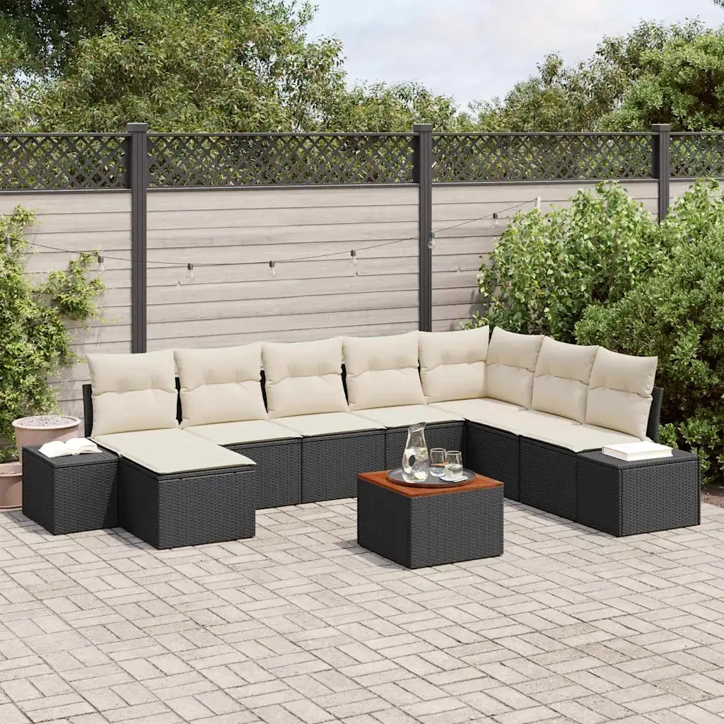 Set Divano da Giardino con cuscino 9 pcs Nero polyrattan 3347992