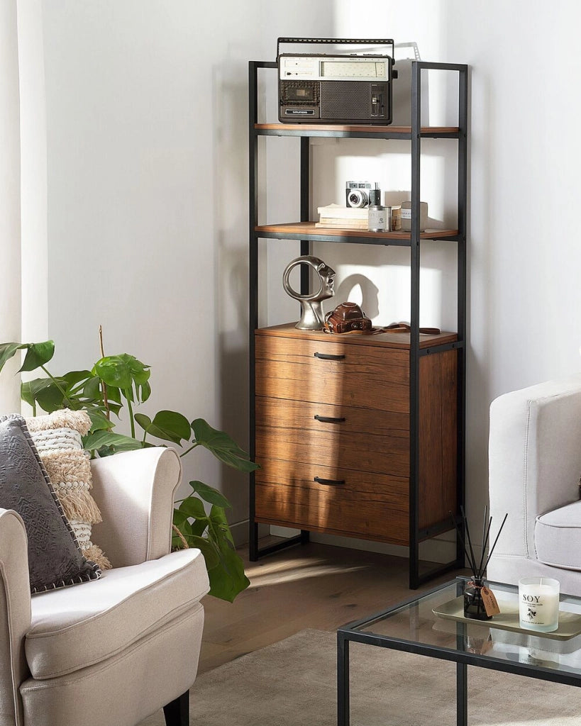 Libreria con Cassetti Legno Scuro Cornice Nera 158 x 61 cm Industrial