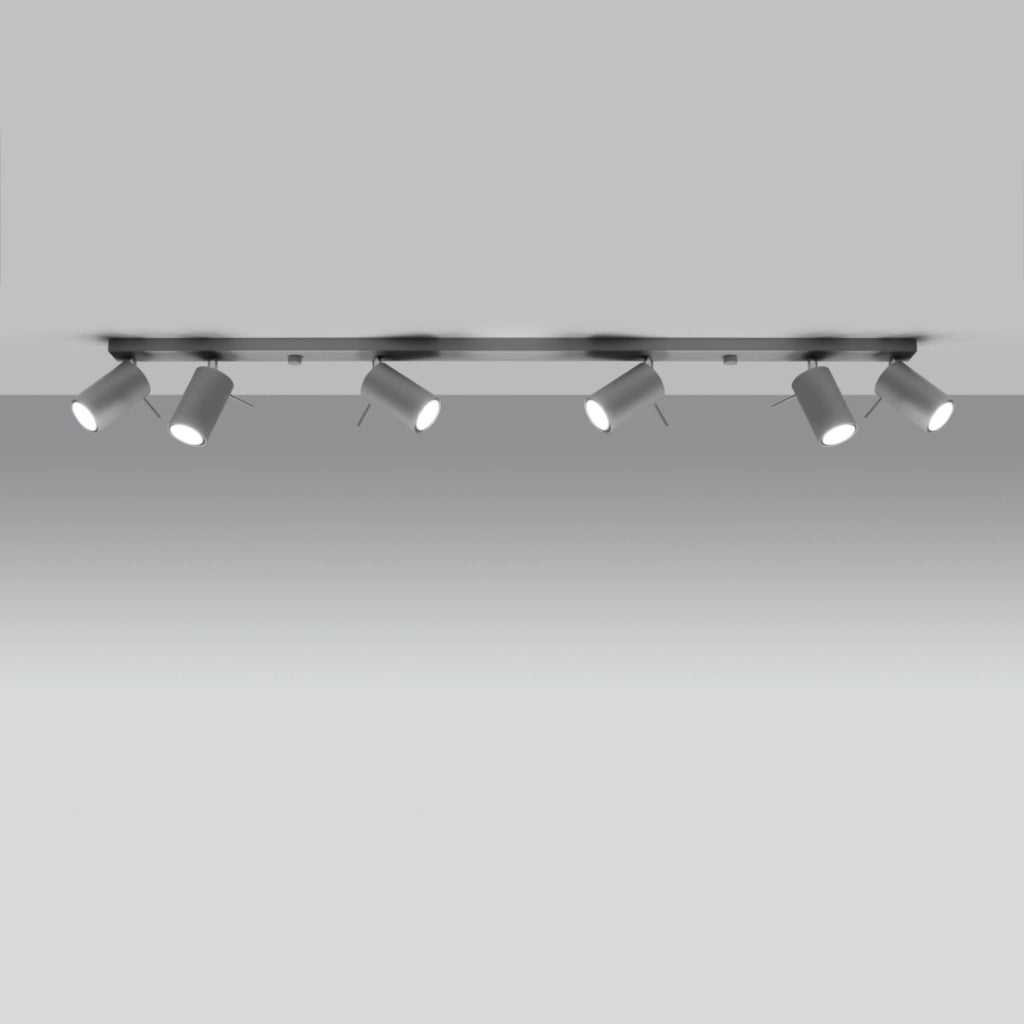 Lampada da soffitto a LED regolabile a 6 luci Ring in acciaio grigio, design moderno