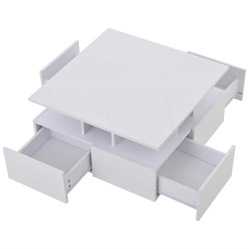 OKWISH Tavolino da salotto quadrato con 4 cassetti, illuminazione LED con controllo tramite app, finitura lucida, 70 x 70 x 40 cm