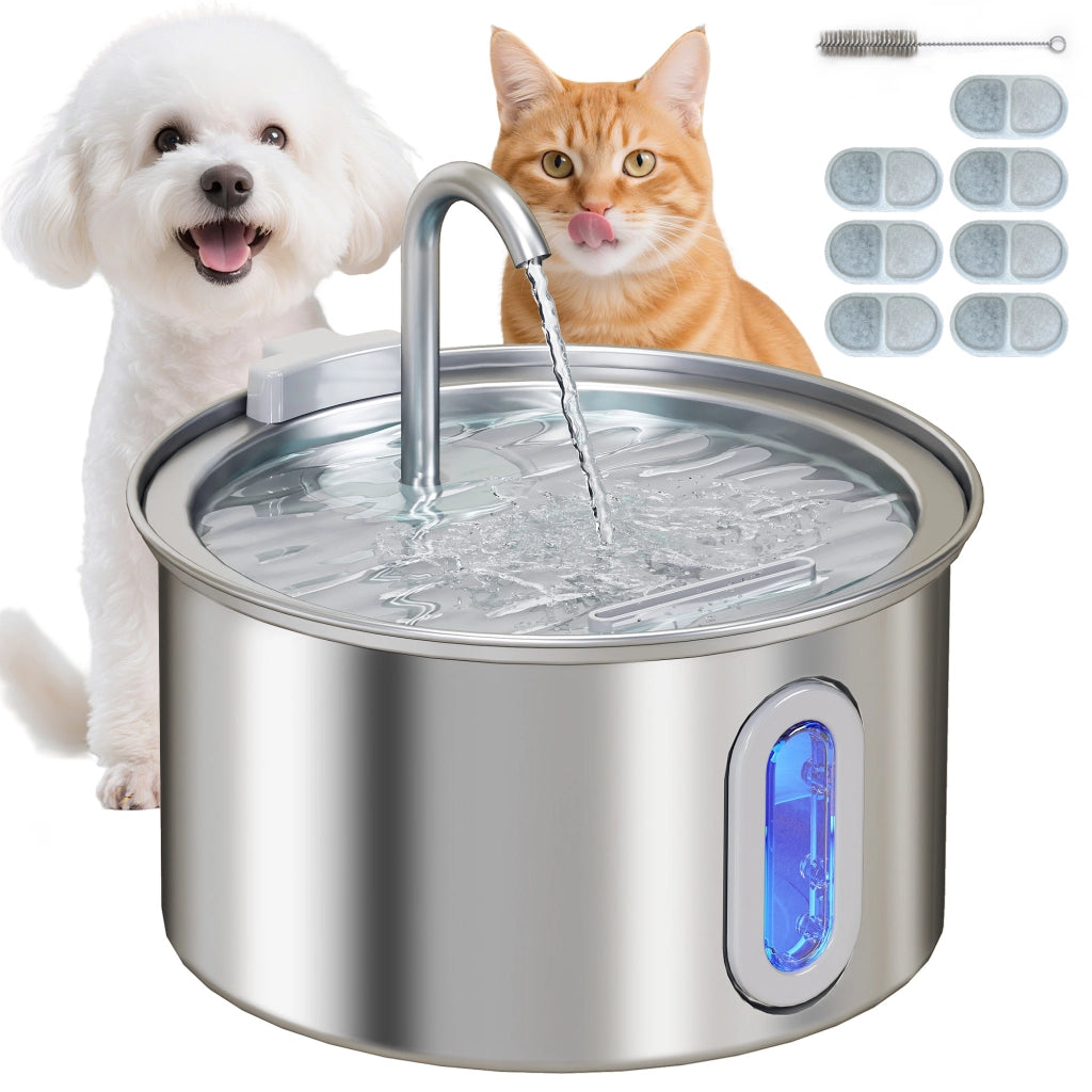 Fontanella per Gatto con Luce LED ¨C Minimal ¨C Acciaio Inox 19.4x19.4x18.7 cm Argento