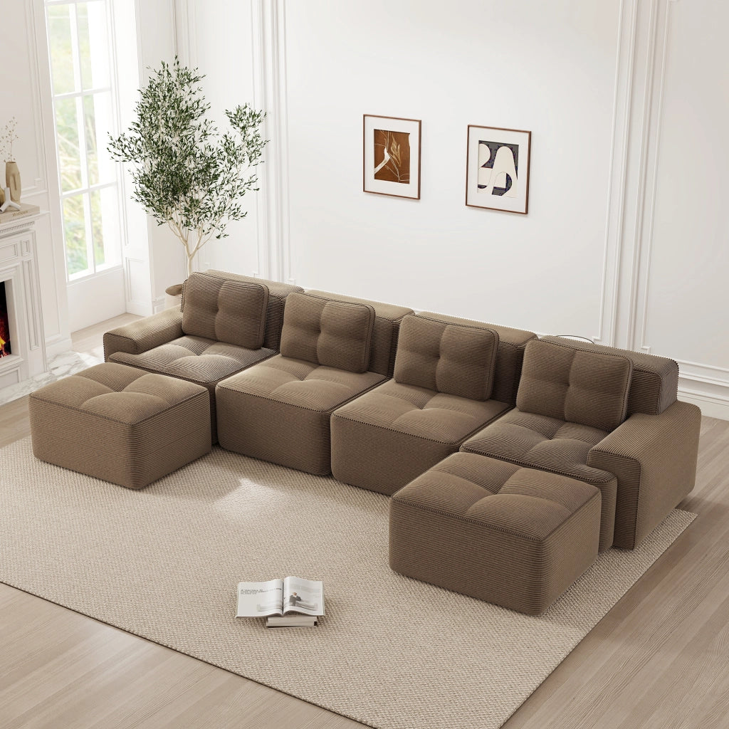 Divano Modulare 4 Posti con Chaise Longue ¨C Xylo ¨C Velluto a Coste, Marrone