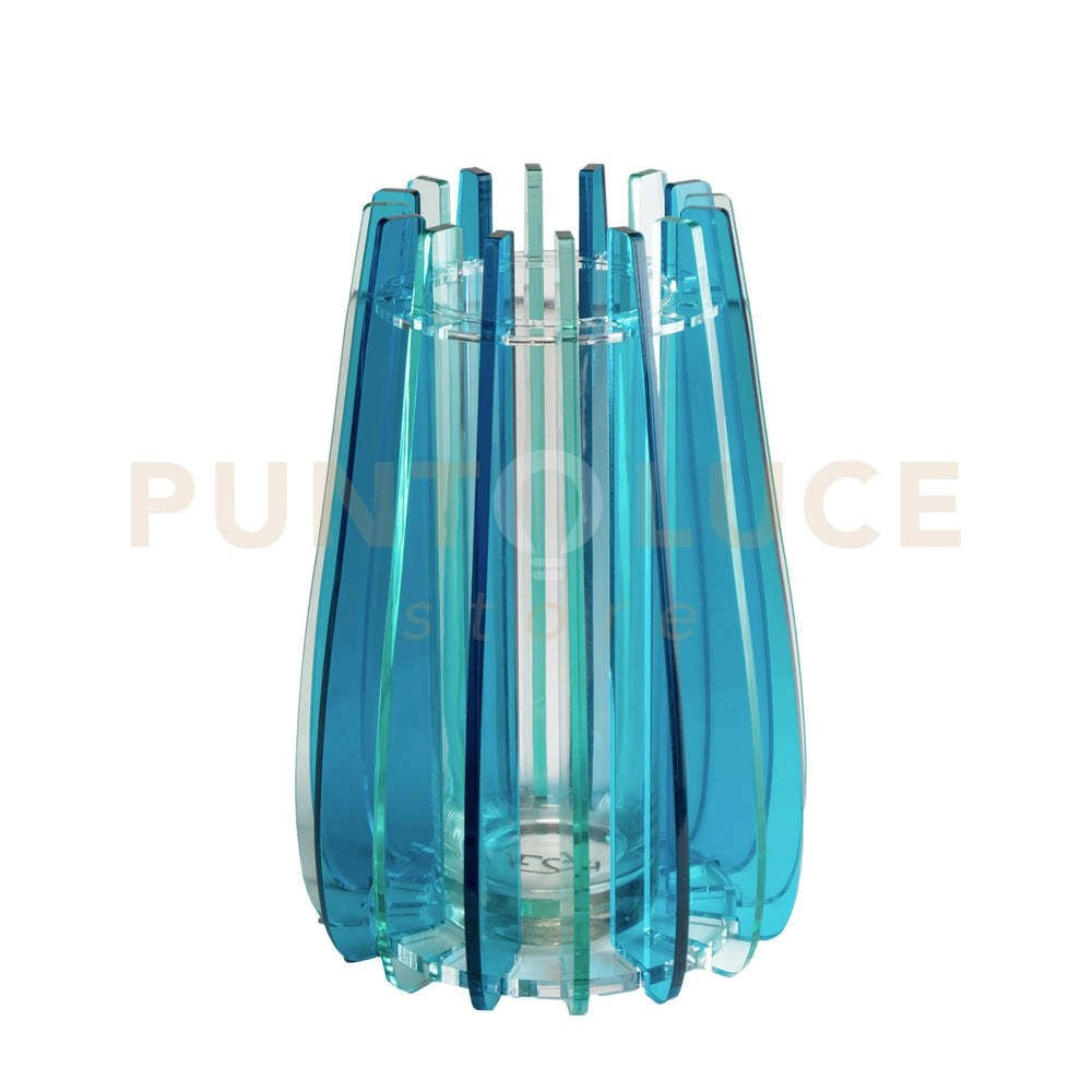 VASO GRANDE IRIDE IN VETRO TRASPARENTE E CRISTALLO ACRILICO COLORE BLU
