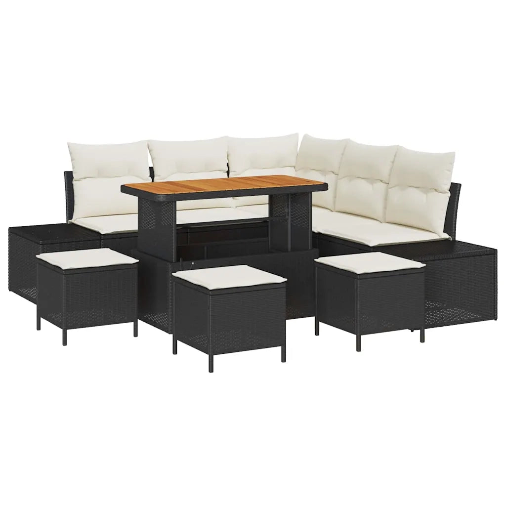 Set Divano da Giardino con cuscino 9 pcs Nero polyrattan 3362790