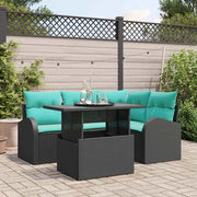 Set Divano da Giardino con cuscino 5 pcs Nero Poly Rattan 3357379