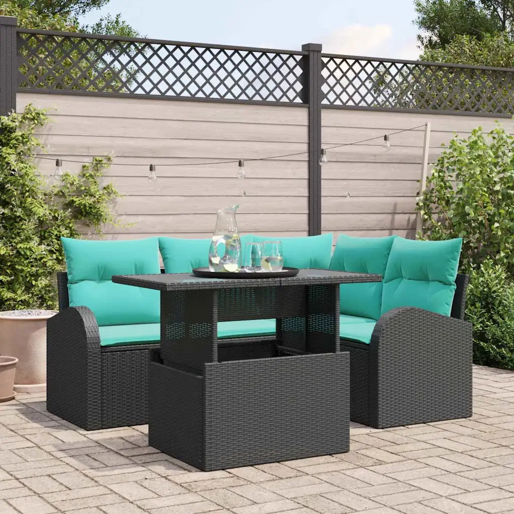 Set Divano da Giardino con cuscino 5 pcs Nero Poly Rattan 3357379