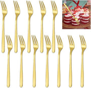 Set di forchette per torta - 12 pezzi - oro - acciaio inossidabile - 14 cm