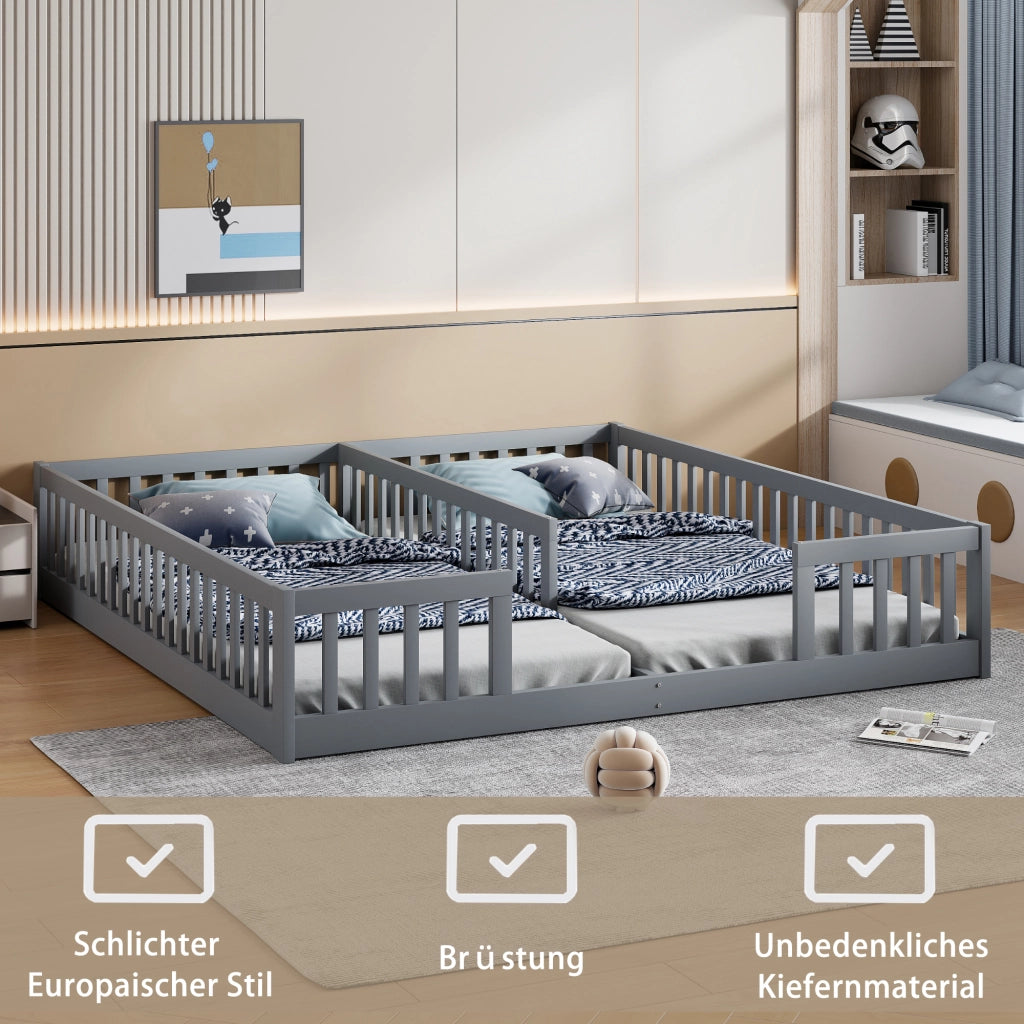 LETTO per bambini 90x200 cm con sponde, in pino e MDF, Grigio