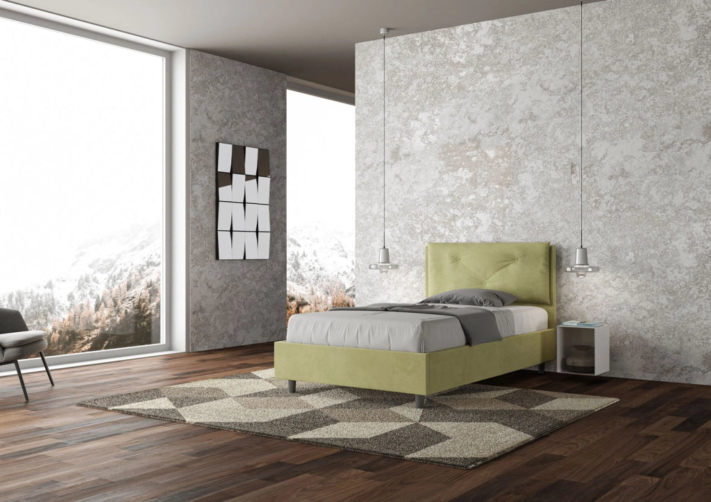 BS COM Letto una piazza e mezza senza rete imbottito 110x200 microfibra tè verde