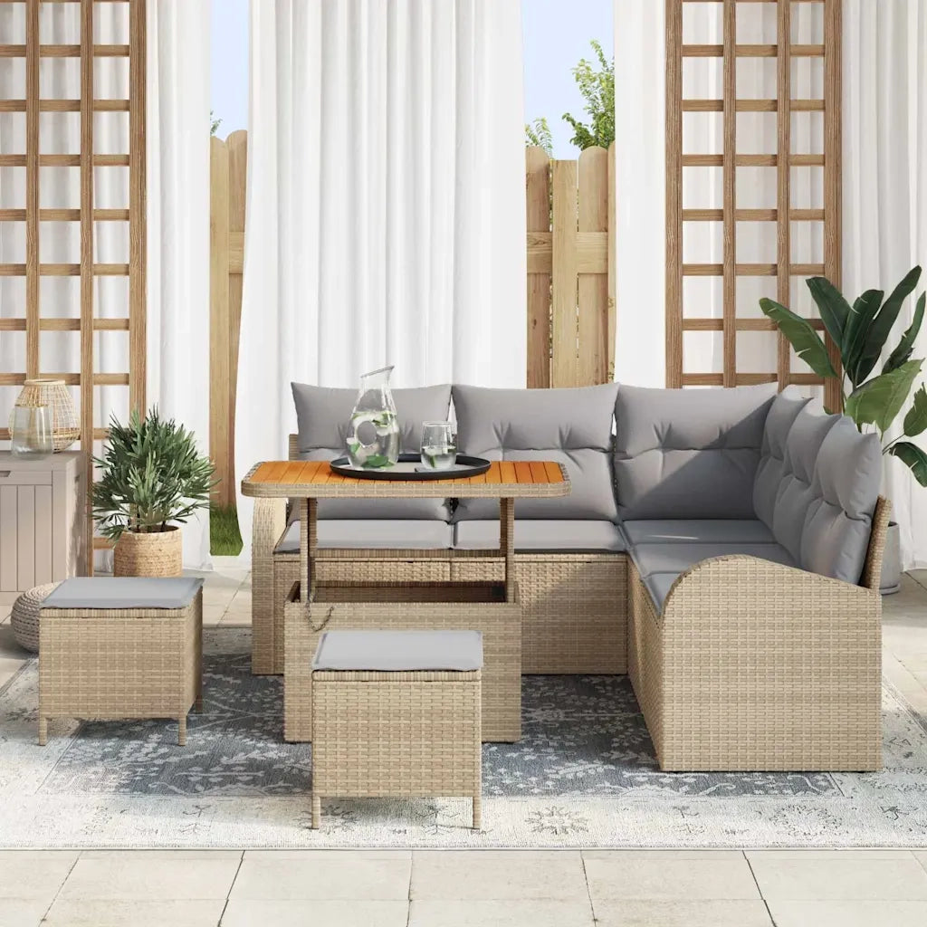 Set Divano da Giardino con cuscino 8 pcs Beige polyrattan 3362397