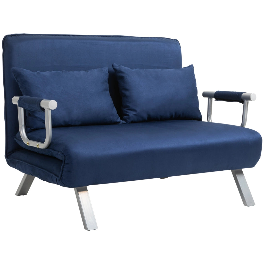 Divano letto estraibile 5 posti ¨C Minimal ¨C similpelle blu scuro con cuscini