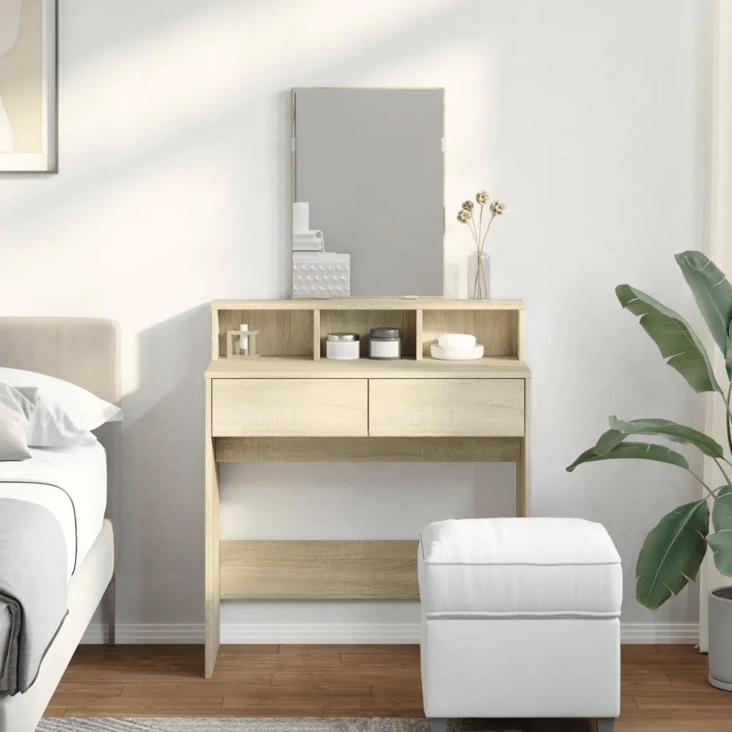 Toeletta | Tavolo da Trucco con Specchio Rovere Sonoma 80x41x144,5 cm