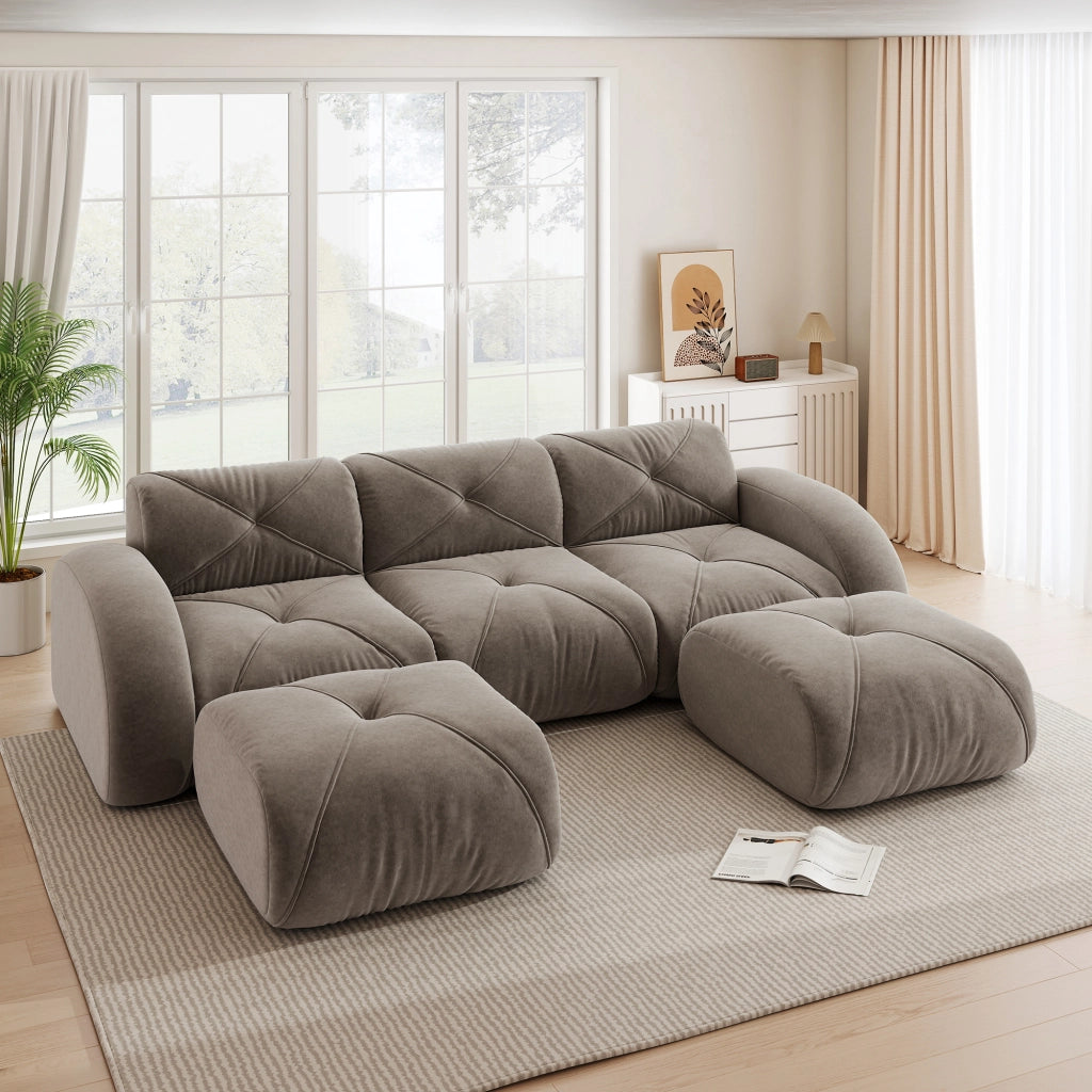 Sof¨¤ modulare a forma di U - Zephmum- 3 posti con 2 pouf, tessuto comodo, antiscivolo, marrone