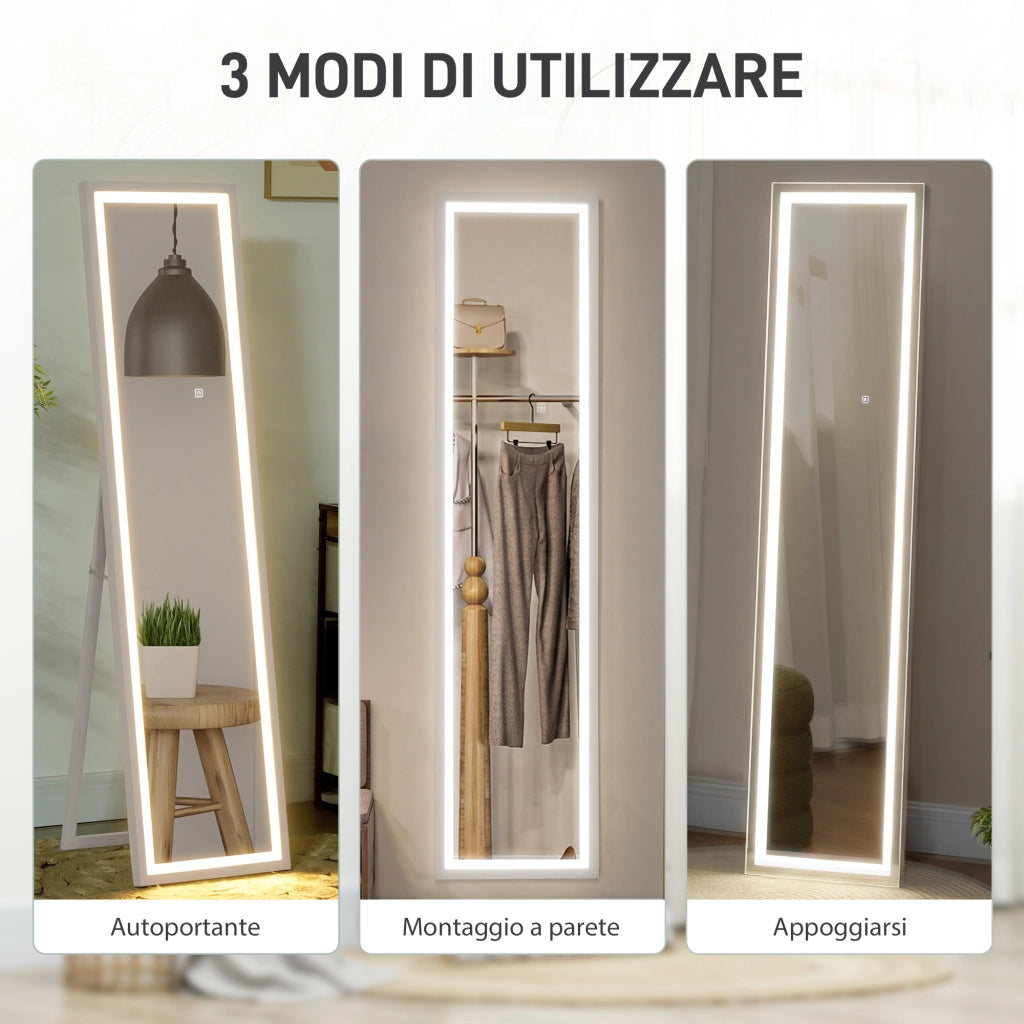 Specchio da Terra LED Regolabile ¨C Minimal ¨C Bianco 40x160 cm
