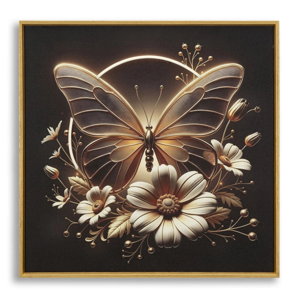 Stampa su Tela con Cornice e LED Farfalla 103, Multicolore, Tessuto, 50x4x50 cm