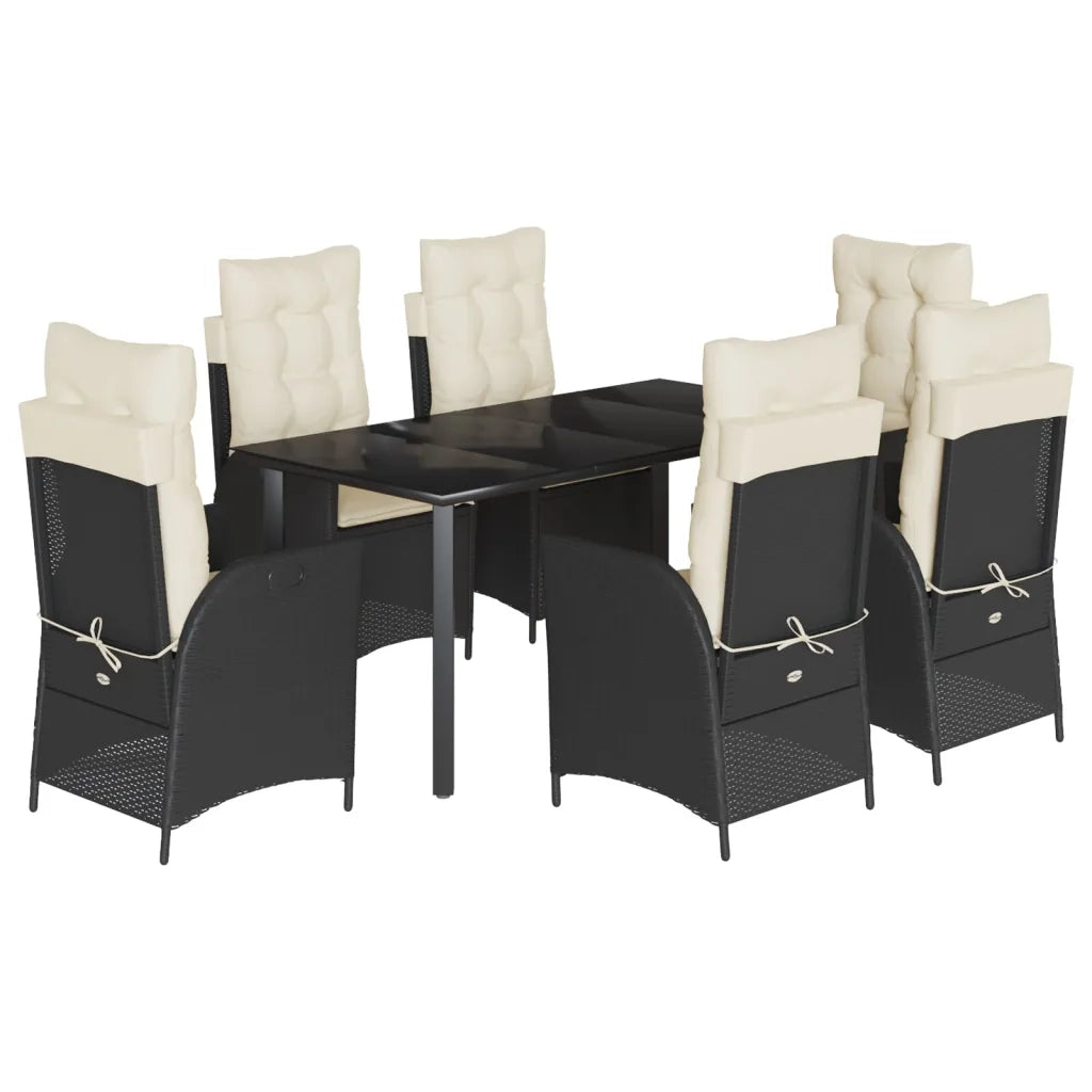Set da Pranzo da Giardino 7 pz Nero con Cuscini in Polyrattan 3213169