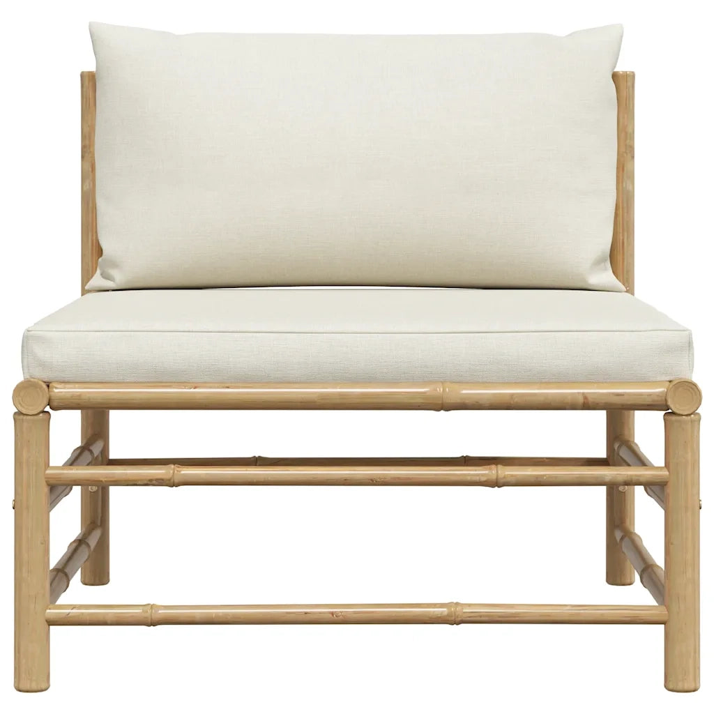 Divano Centrale da Giardino con Cuscini Bianco Crema in Bambù 313146