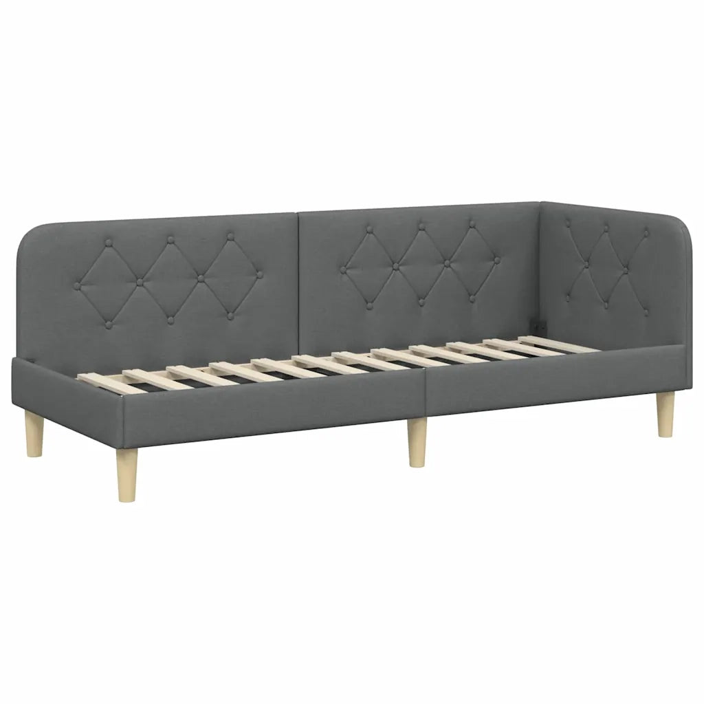 Cornice del letto ad angolo Grigio scuro 80 x 200 cm Tessuto